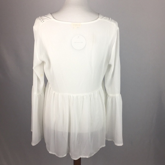 Sheer White Bellbottom Sleeves Top - Picture 5 of 5